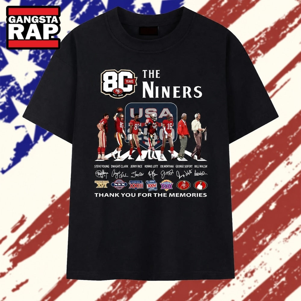 The Niners 80 Years Anniversary Legends Signatures Abbey Road T Shirt