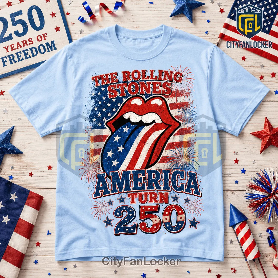 The Rolling Stones America 250 Anniversary Light Blue Casual Shirt