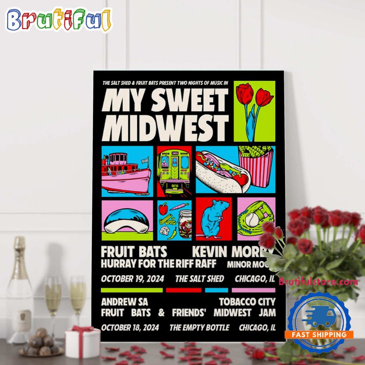 The Salt Shed & Fruit Bats The Salt Shed Oct 19 2024 Chicago IL Tour Poster Canvas Art
