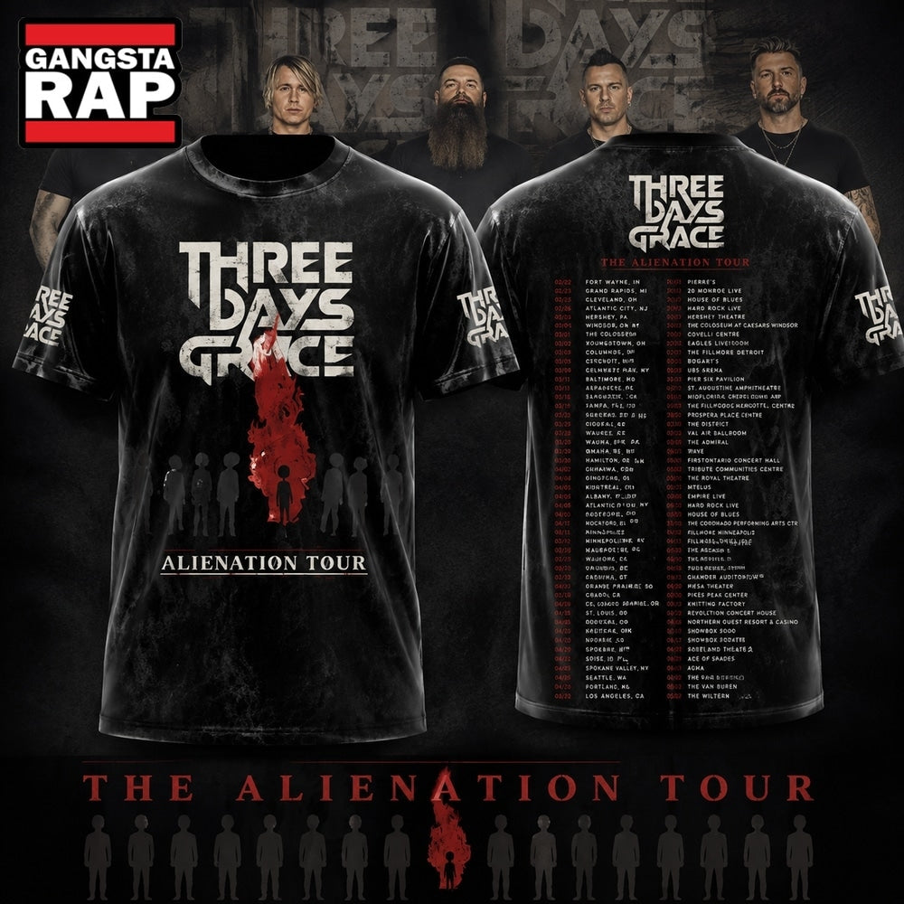 Three Days Grace Alienation Tour 2026 New Design T Shirt