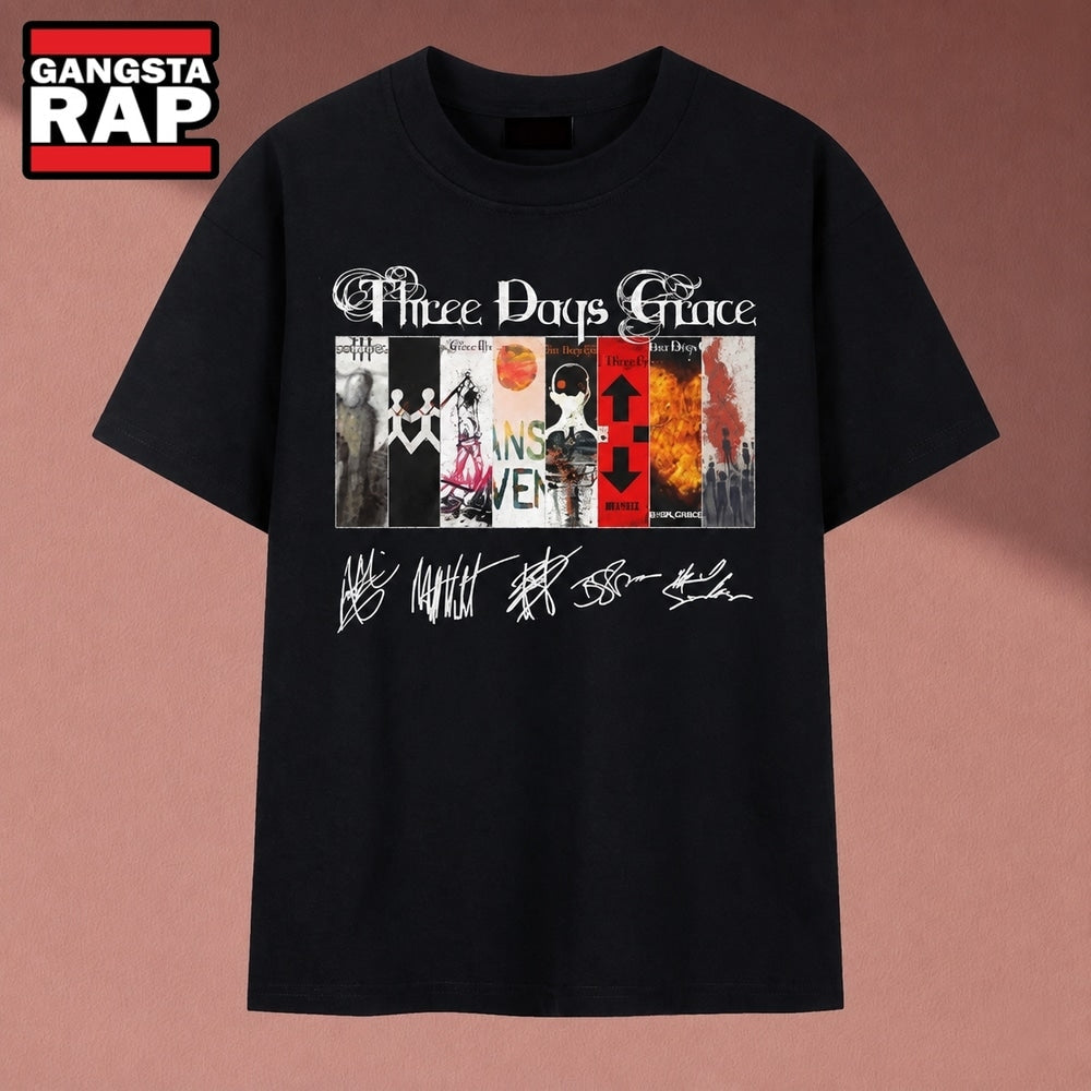 Three Days Grace All Album Covers Graphic Band Signatures T Shirt, Music 2D Shirt