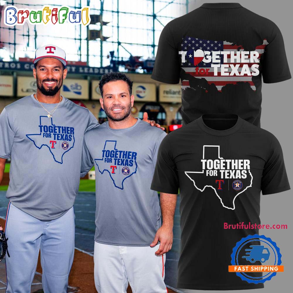 Together For Texas The Astros and Rangers 2025 Black T Shirt