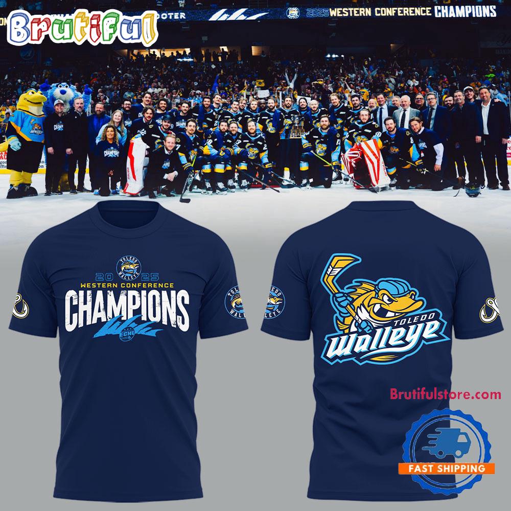 Toledo Walleye 2025 ECHL Western Conference Champions New Design 3D Shirt