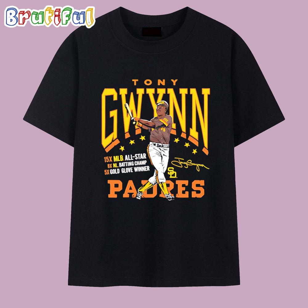 Tony Gwynn San Diego Padres Brown Signature Caricature T Shirt