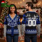 Toronto Maple Leafs Custom Name And Number Hockey Jersey Blue Ugly Christmas Sweater