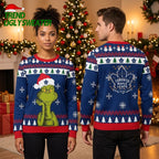 Toronto Maple Leafs Grinch Santa Hat Toronto Maple Leafs Logo Pattern Ugly Christmas Sweater
