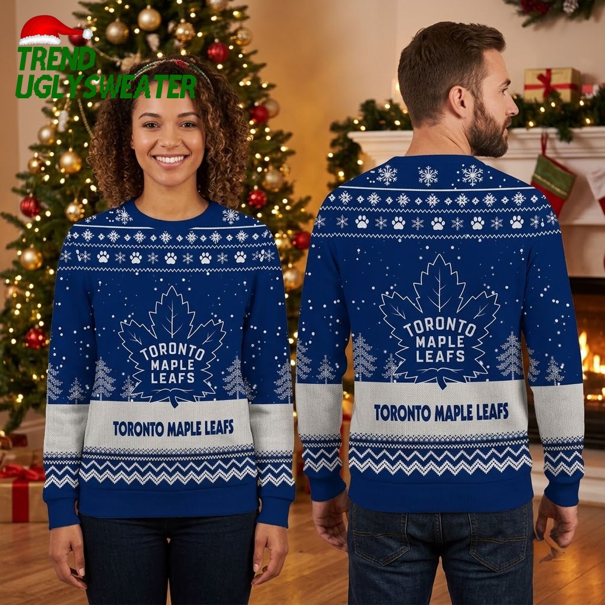 Toronto Maple Leafs Maple Leaf Logo Snowflake Blue Ugly Christmas Sweater