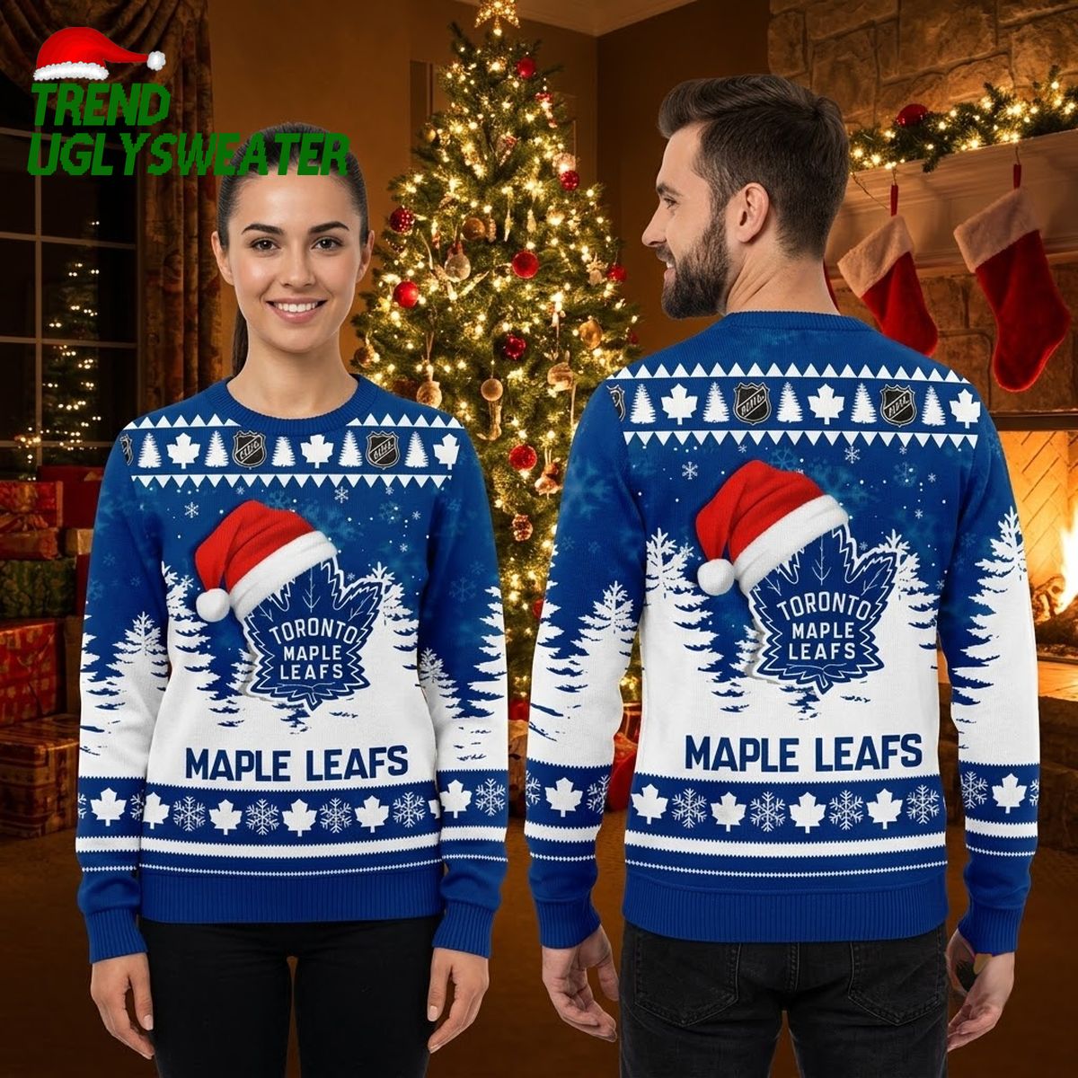 Toronto Maple Leafs Santa Hat Logo Snowflake Blue Ugly Christmas Sweater