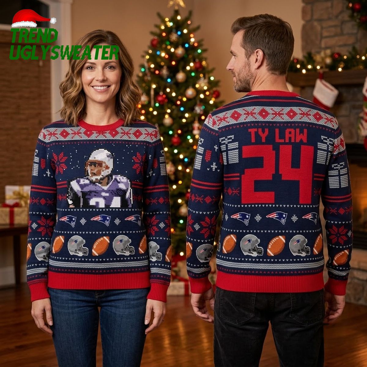 Ty Law 24 New England Patriots Football Player Ugly Christmas Sweater