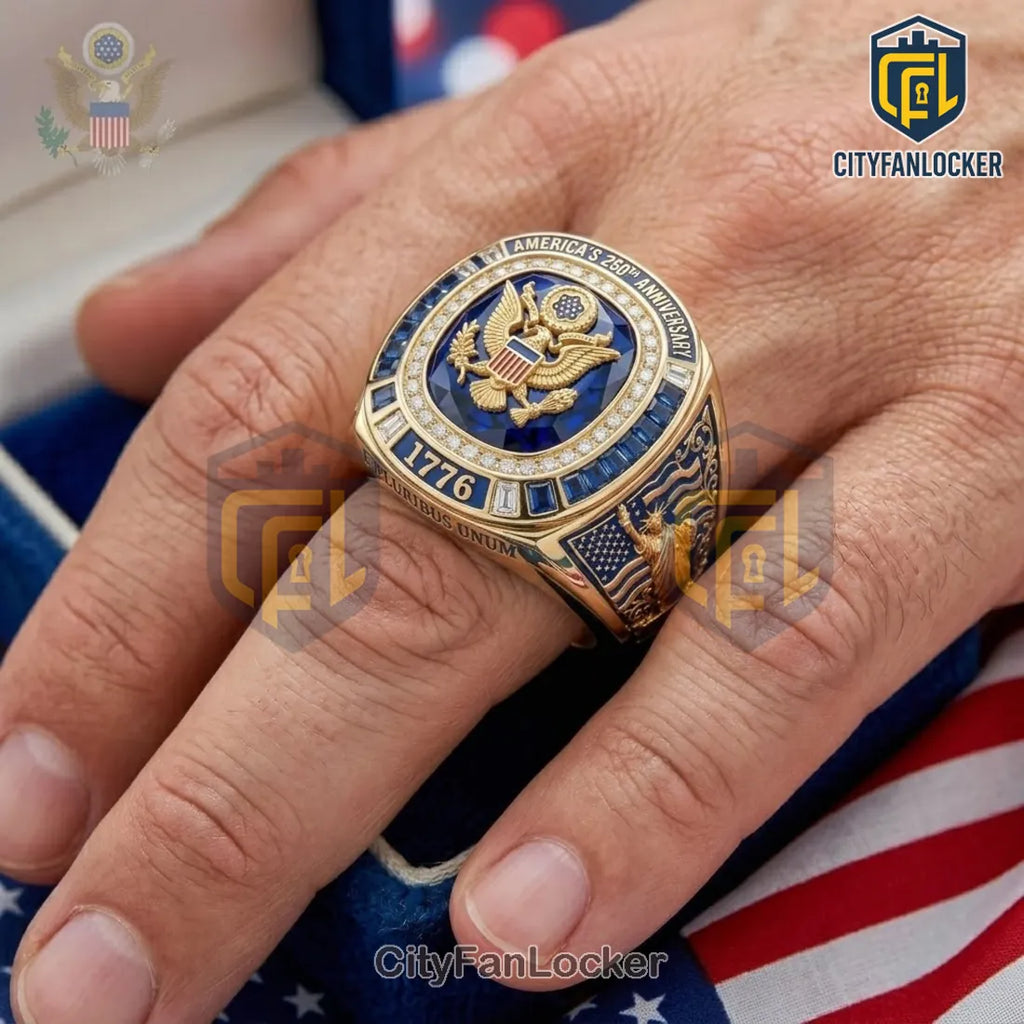 USA 250th Anniversary Statue of Liberty Engraved Gold Ring
