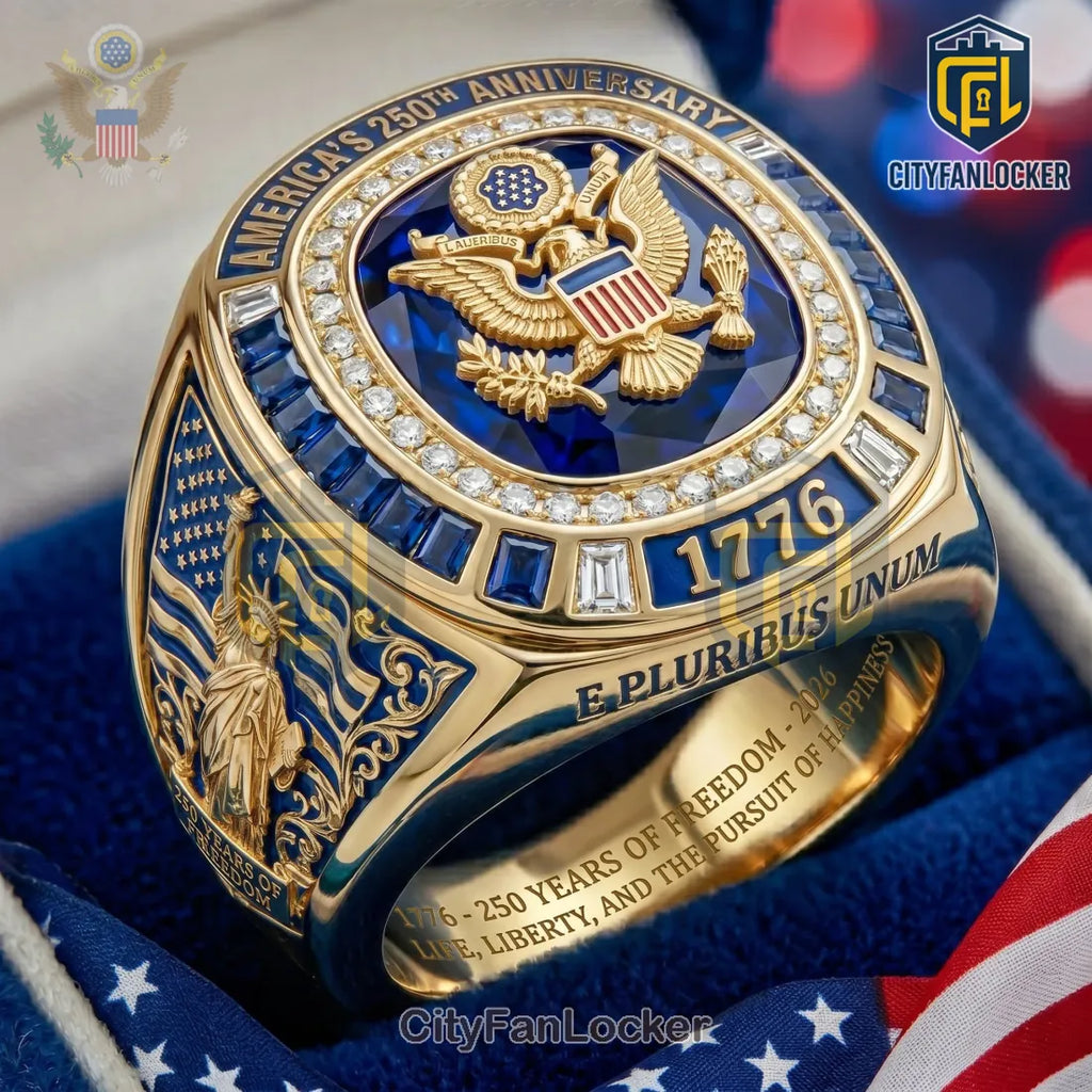 USA 250th Anniversary Statue of Liberty Engraved Gold Ring
