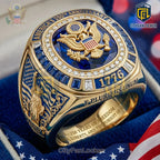 USA 250th Anniversary Statue of Liberty Engraved Gold Ring