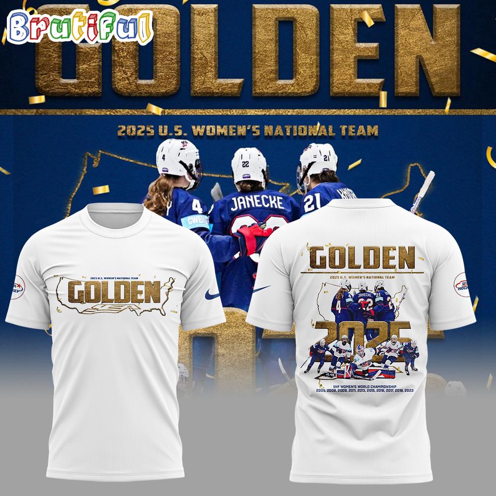 USA Hockey 2025 IIHF Men’s World Championship Team Player Golden White Hoodie T-Shirt