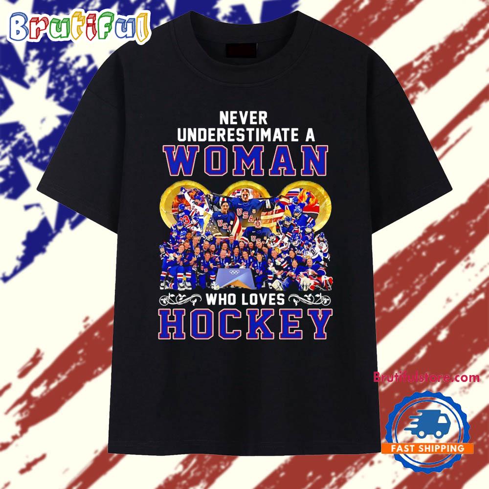 Usa women hockey never underestimate a woman 6 who loves hockey graphic T Shirt