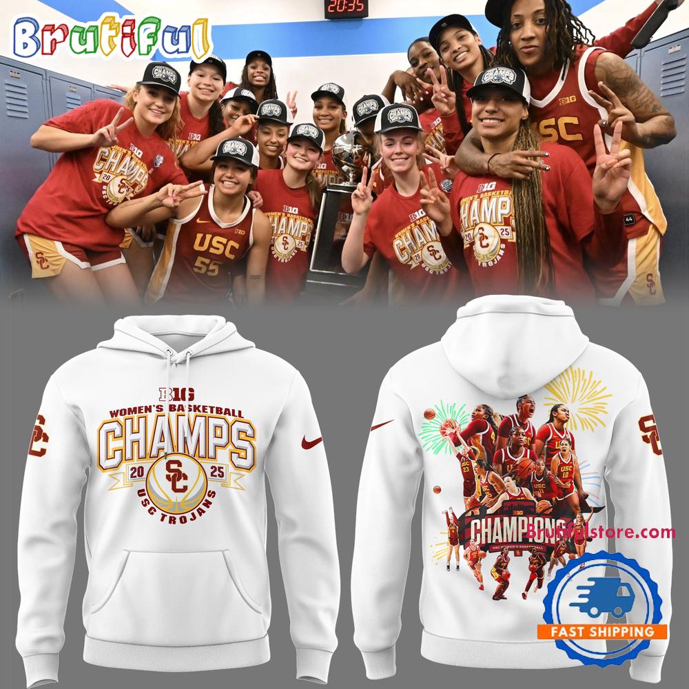 USC Trojans Women’s Basketball 2025 Champions Team Graphics White Hoodie T-Shirt