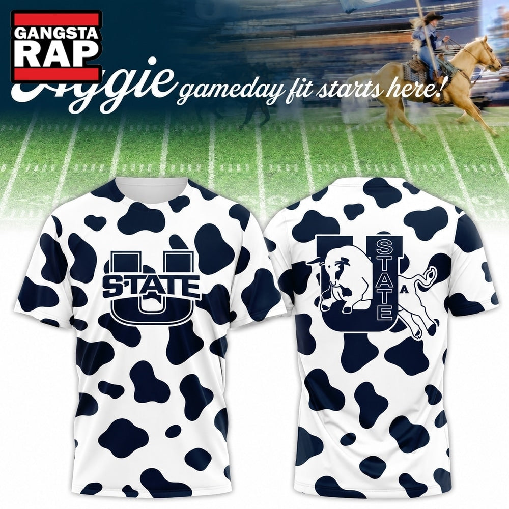 Utah State Aggies Football Cow Print Gameday 2026 Graphic T Shirt