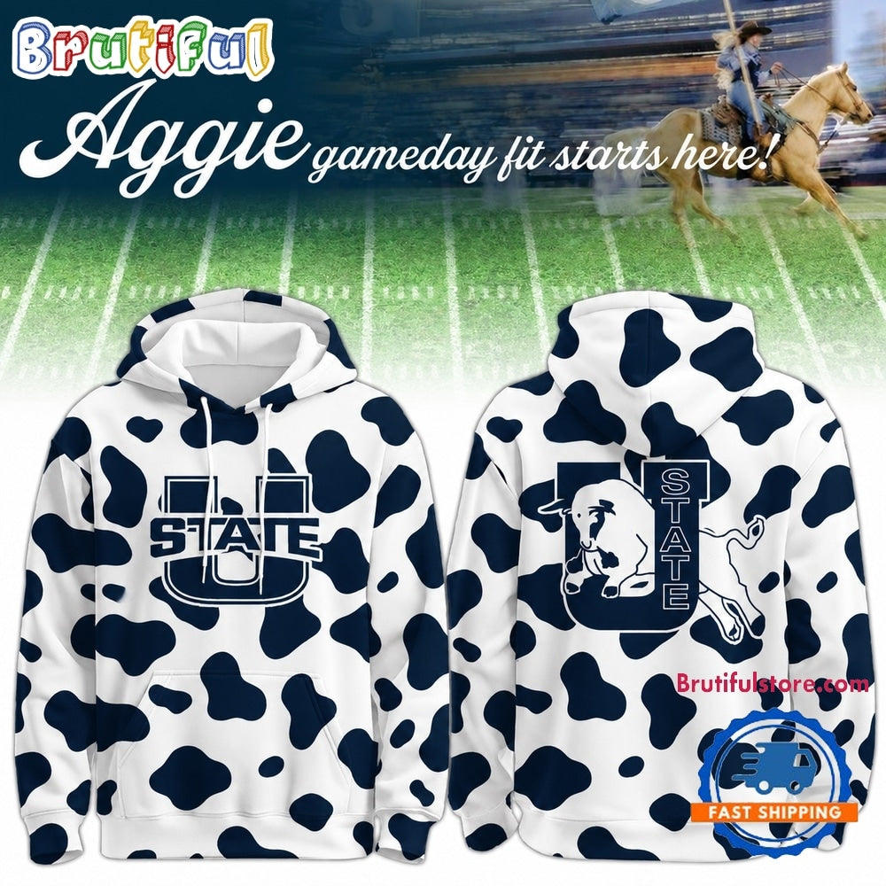 Utah State Aggies Football Cow Print Gameday 2026 Hoodie