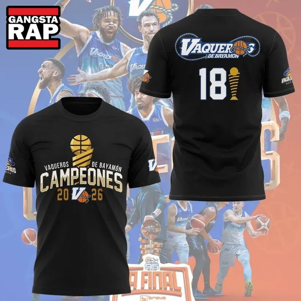 Vaqueros de Bayamon 2026 BSN Champions Black Hoodie T-Shirt