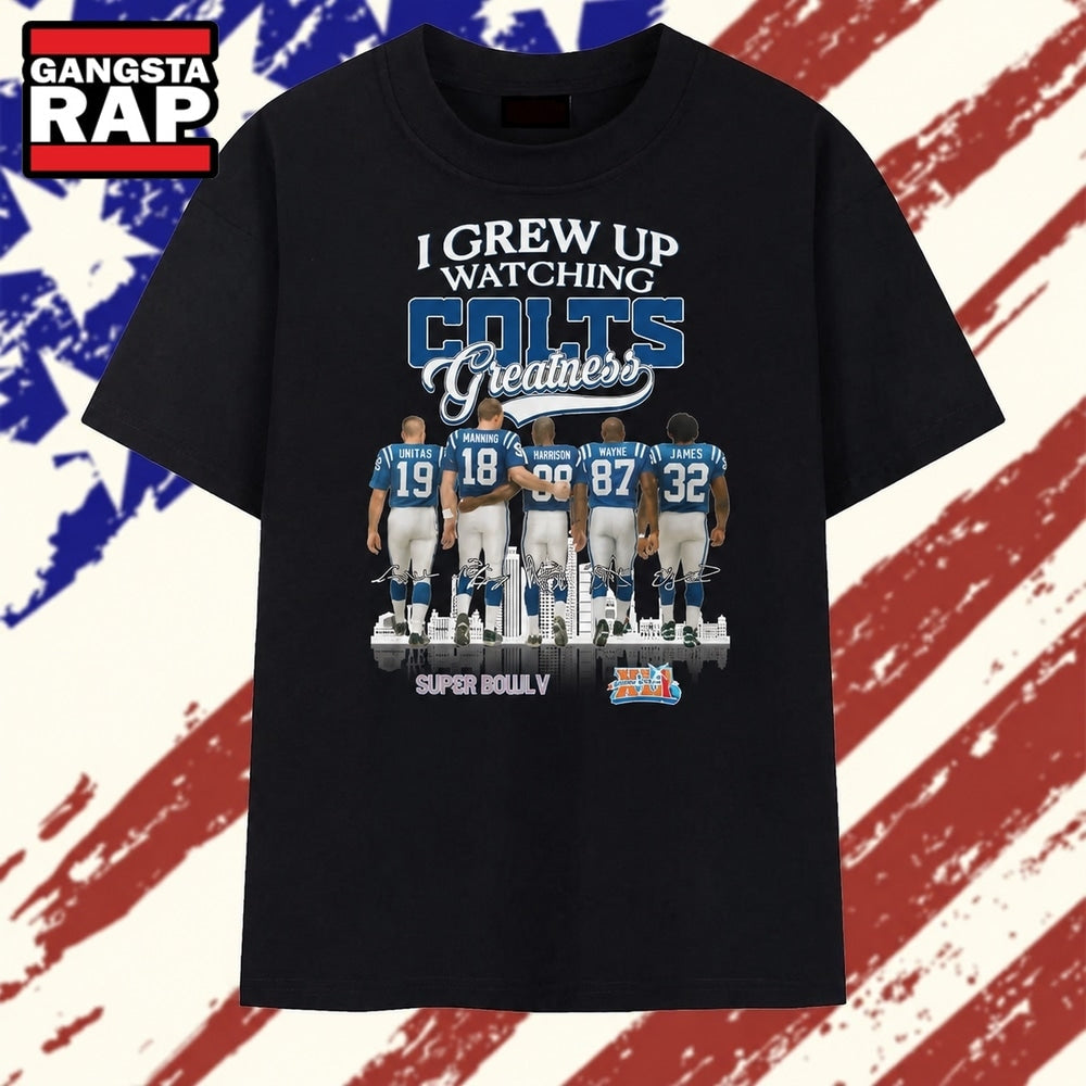 Vintage I Grew Up Watching Indianapolis Colts Greatness Legends Signatures T Shirt