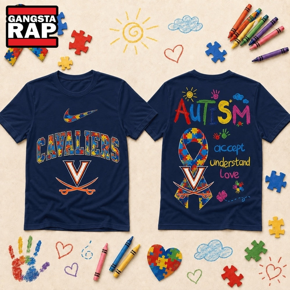 Virginia Cavaliers NCAA Autism Awareness Puzzle Ribbon Hoodie T-Shirt