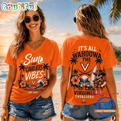 Virginia Cavaliers NCAA Sunset and Beach Vibes V neck T Shirt