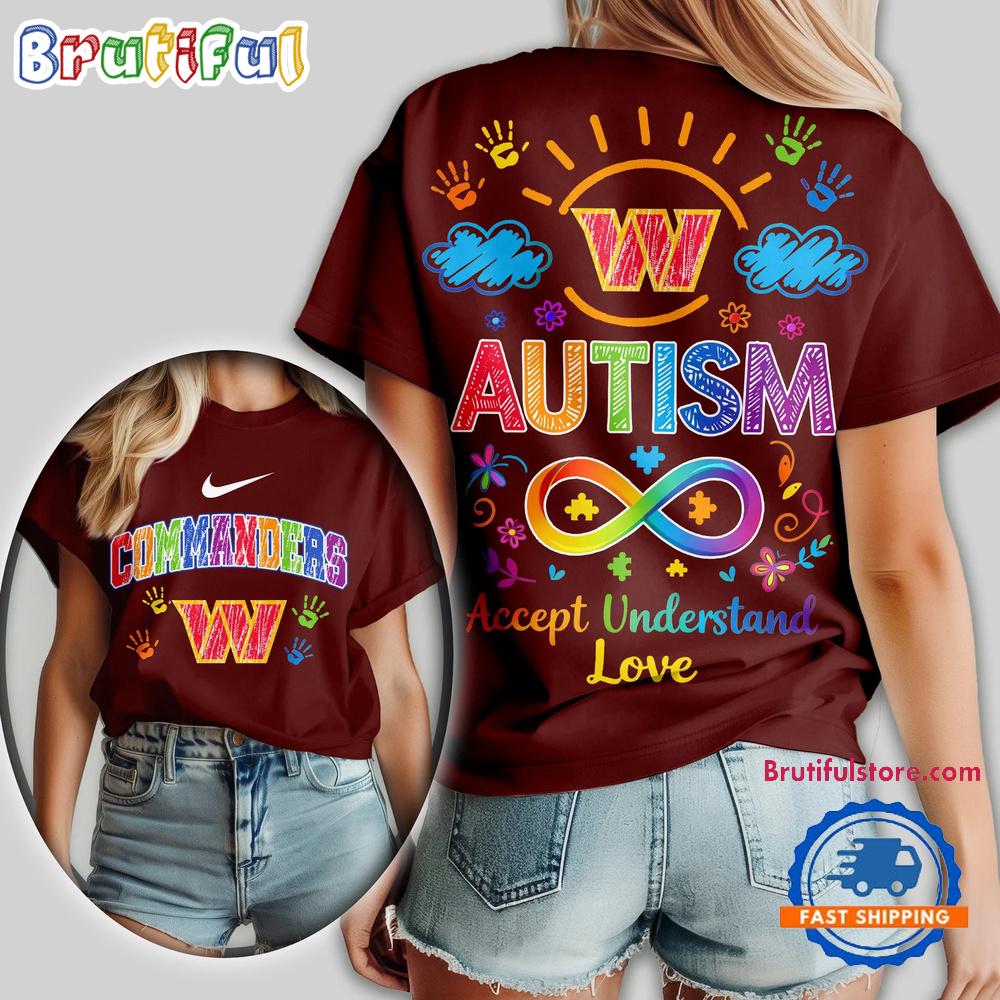 Washington Commanders 2026 NFL National Autism Acceptance Month Design 3D T Shirt