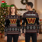 Washington Commanders Custom Name Snowflake Logo Ugly Christmas Sweater