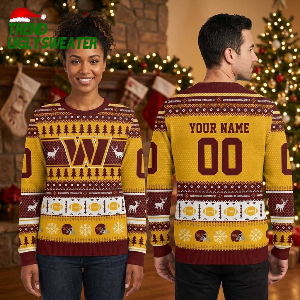 Washington Commanders Football Helmet Reindeer Ugly Christmas Sweater