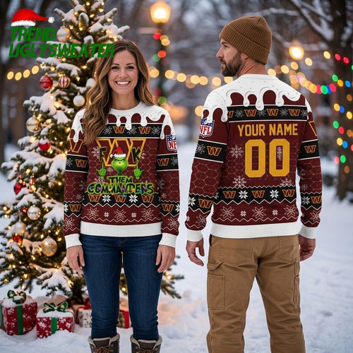 Washington Commanders Grinch Custom Name And Number Ugly Christmas Sweater
