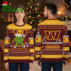 Washington Commanders Grinch Santa Hat Ugly Christmas Sweater