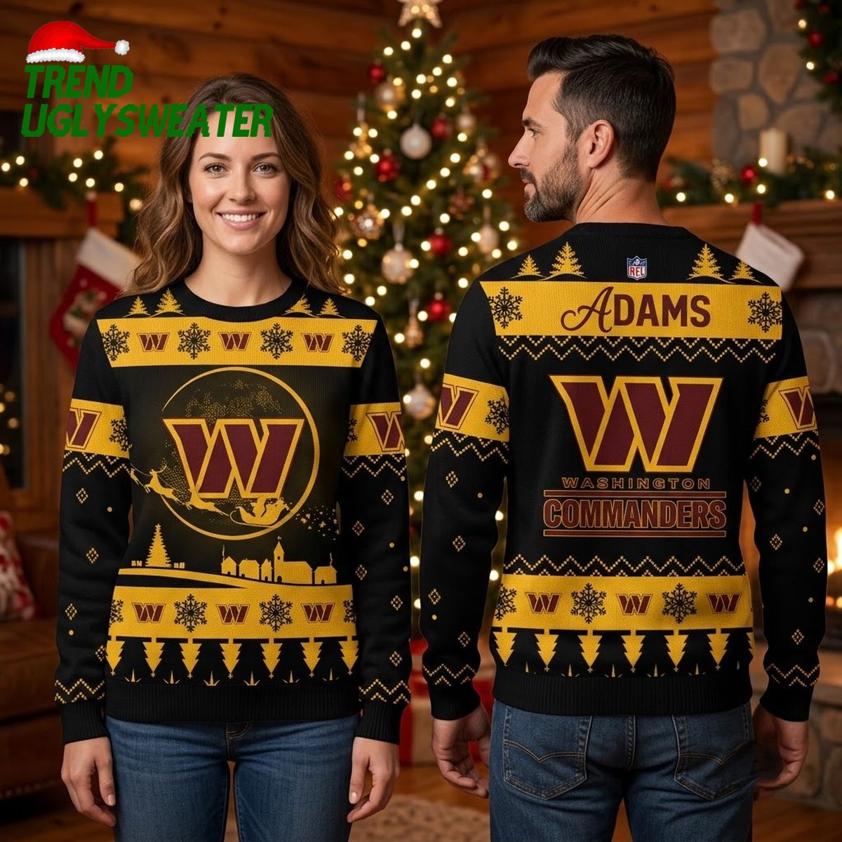 Washington Commanders Snowflake Logo Custom Name Ugly Christmas Sweater