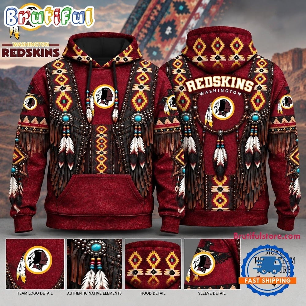 Washington Redskins Heritage Hoodie, Western Native Inspired Football Hoodie