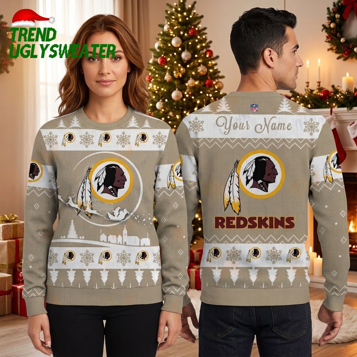 Washington Redskins Logo Personalized Custom Name Ugly Christmas Sweater