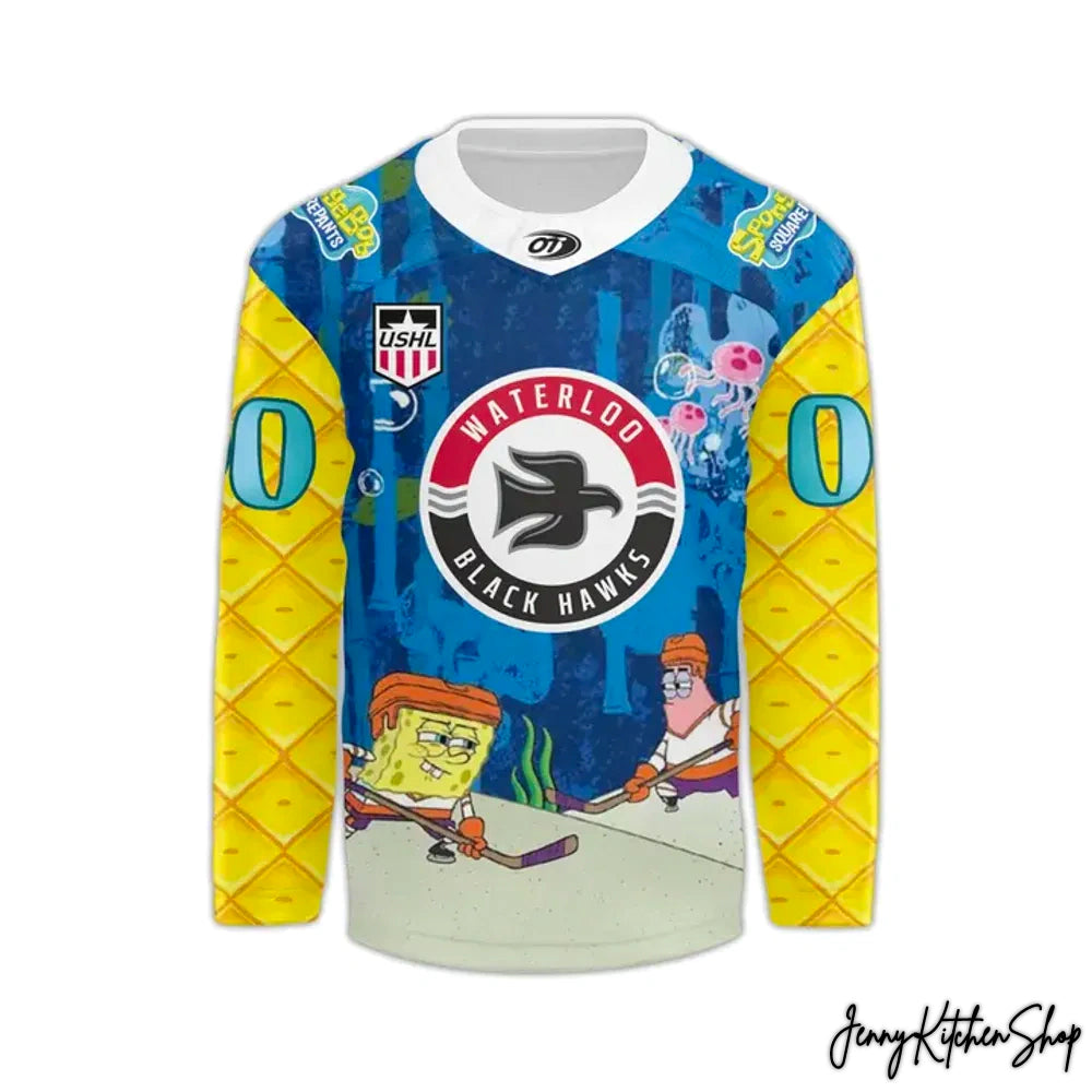 Waterloo Black Hawks x Spongebob Squarepants 2025 New Hockey Jersey