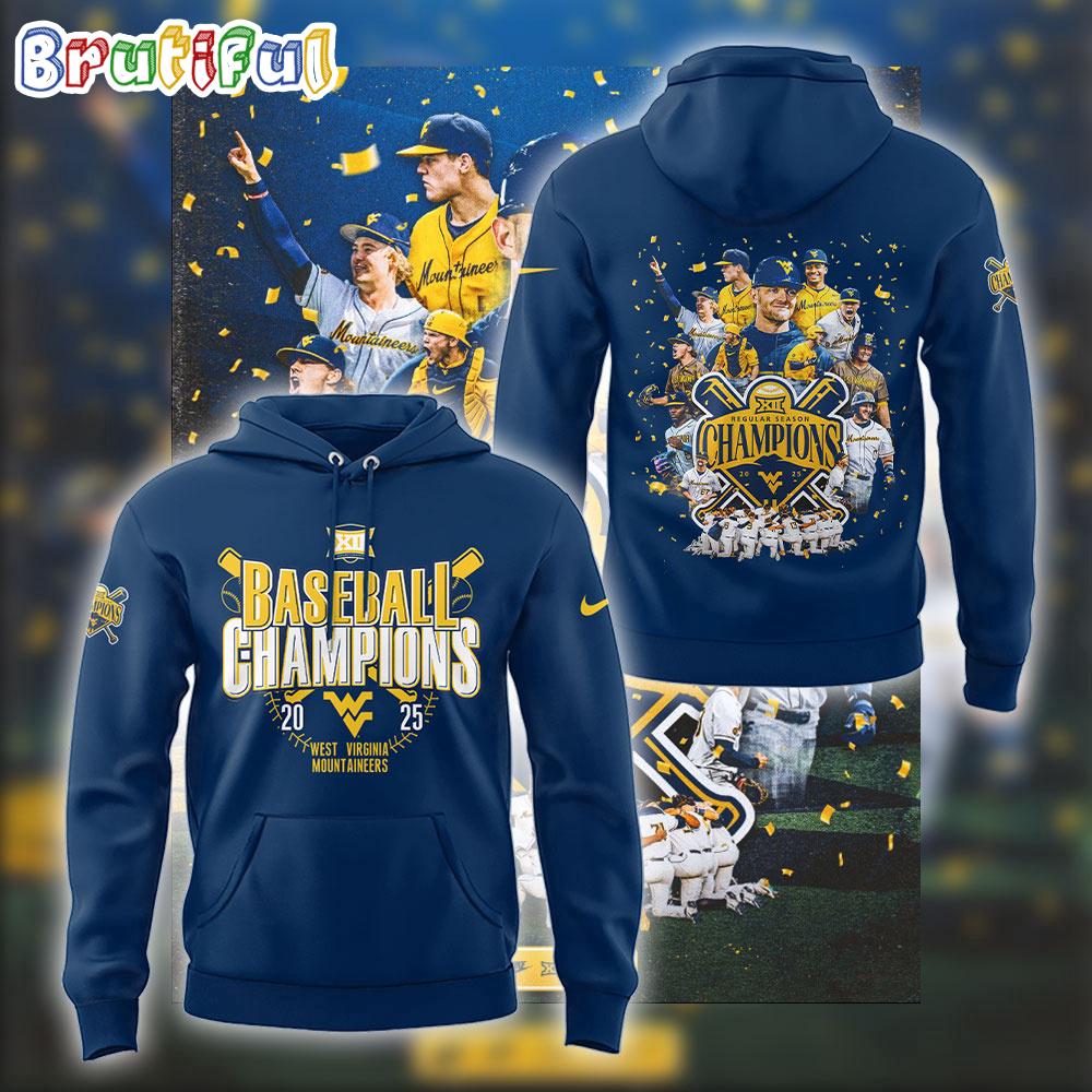 West Virginia Mountaineers 2025 Baseball Big 12 Champions Hoodie T-Shirt