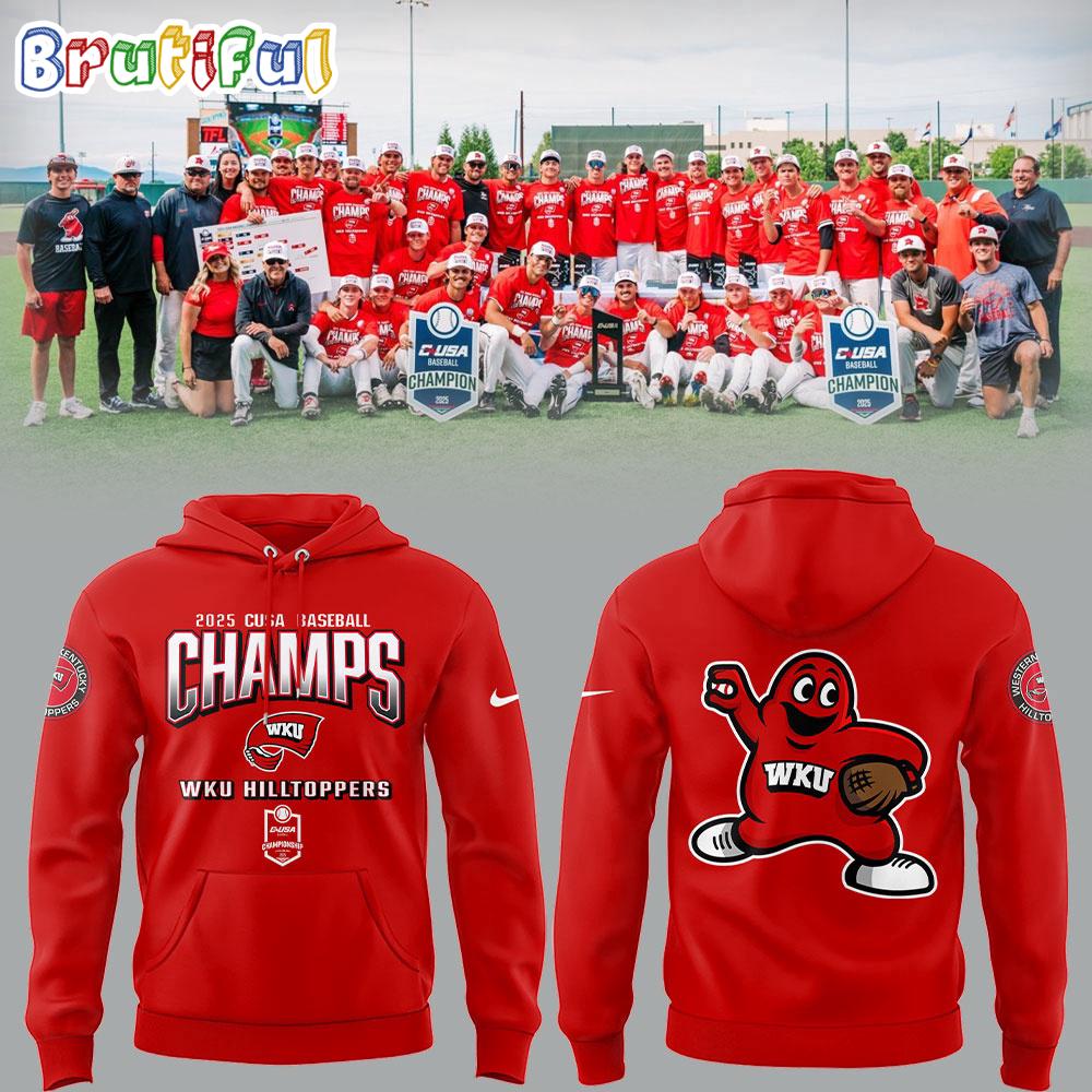 Western Kentucky Hilltoppers Baseball x 2025 CUSA Tournament Champions Limited Red 3D Hoodie