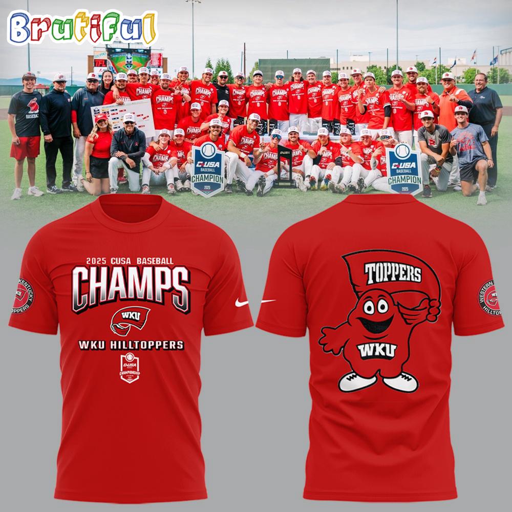 Western Kentucky Hilltoppers Baseball x 2025 CUSA Tournament Champions Limited Red 3D Shirt