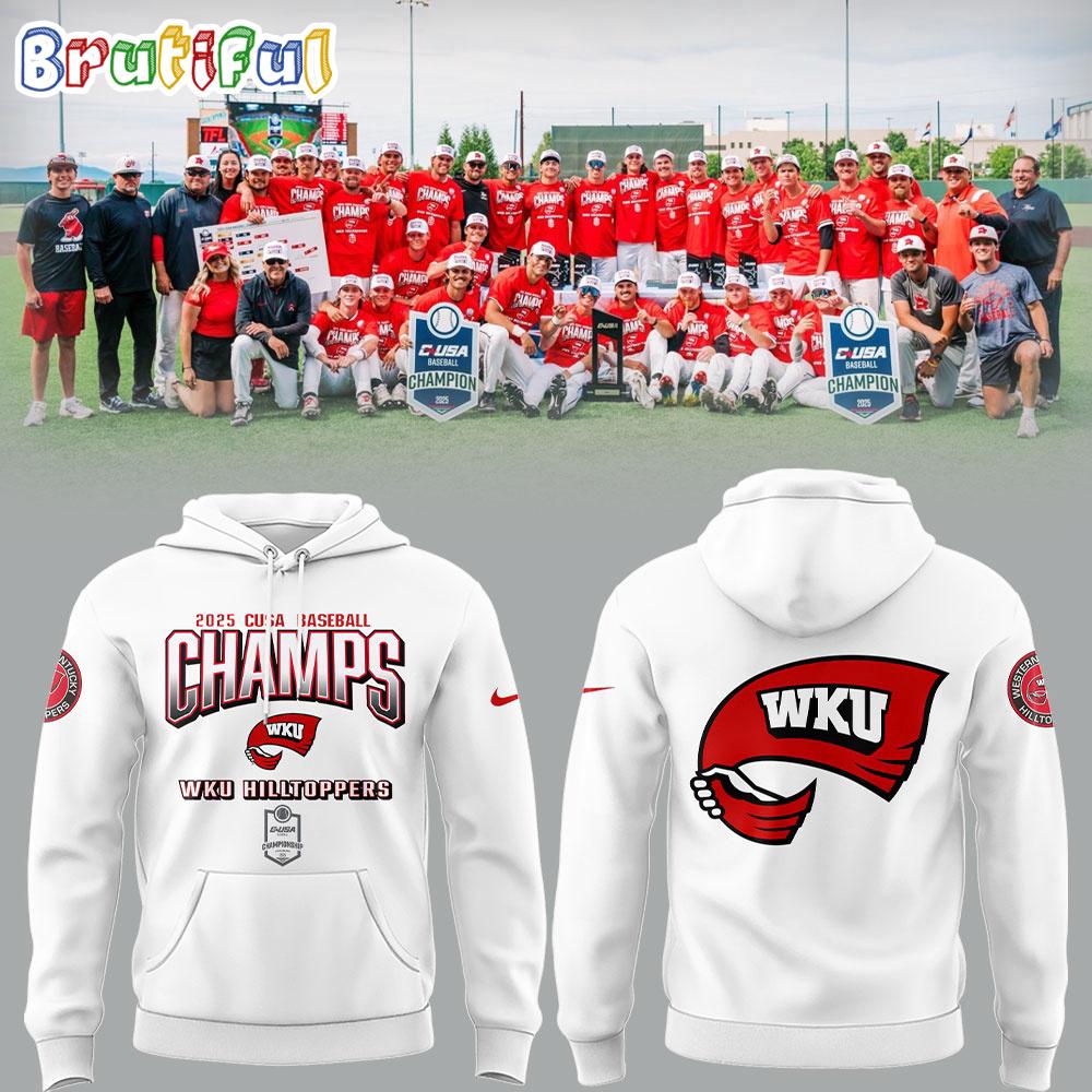 Western Kentucky Hilltoppers Baseball x 2025 CUSA Tournament Champions White Hoodie T-Shirt