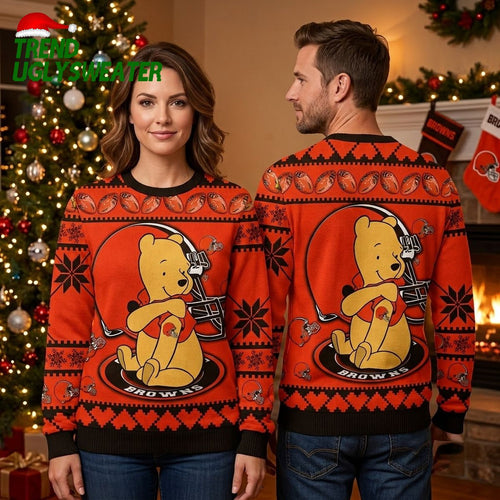Winnie The Pooh Cleveland Browns Football Helmet Ugly Christmas Sweater