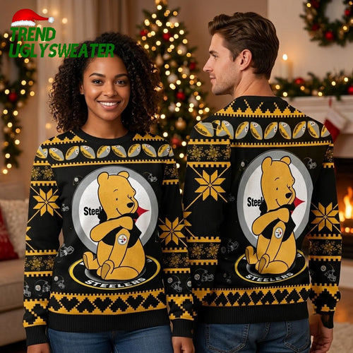 Winnie The Pooh Pittsburgh Steelers Ugly Christmas Sweater