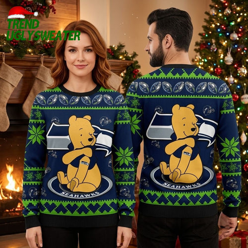 Winnie The Pooh Seattle Seahawks Football Ugly Christmas Sweater