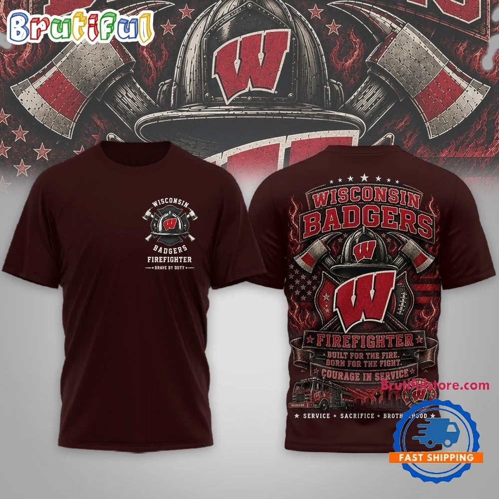 Wisconsin Badgers 2026 NCAA Firefighter Built for the Fire 3D Shirt