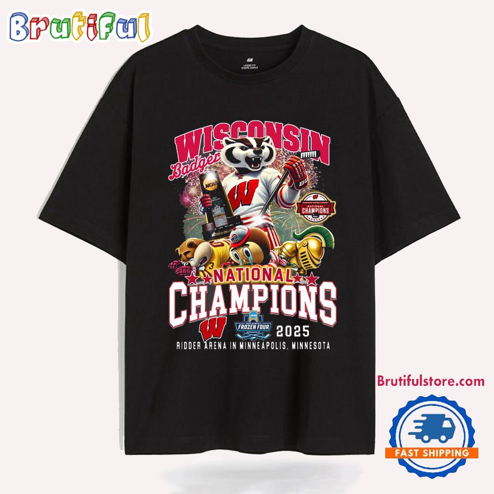 Wisconsin Badgers National Champions 2025 Frozen Four T Shirts