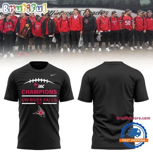 Wisconsin-River Falls Falcons Football 2025 NCAA Champions Black T Shirt