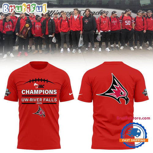 Wisconsin-River Falls Falcons Football 2025 NCAA Champions Red T Shirt