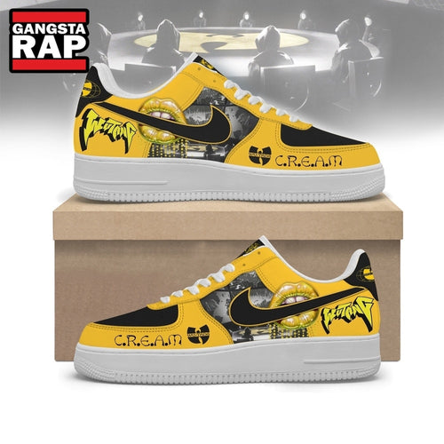 Wu Tang Clan CREAM Yellow & Black Hip Hop Graphic Air Force 1 Shoes, Music Air Force 1 Shoes