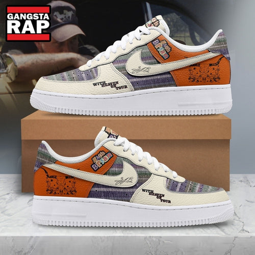 Zach Bryan With Heaven On Tour Plaid & Orange Country Music Air Force 1 Shoes, Music Air Force 1 Shoes